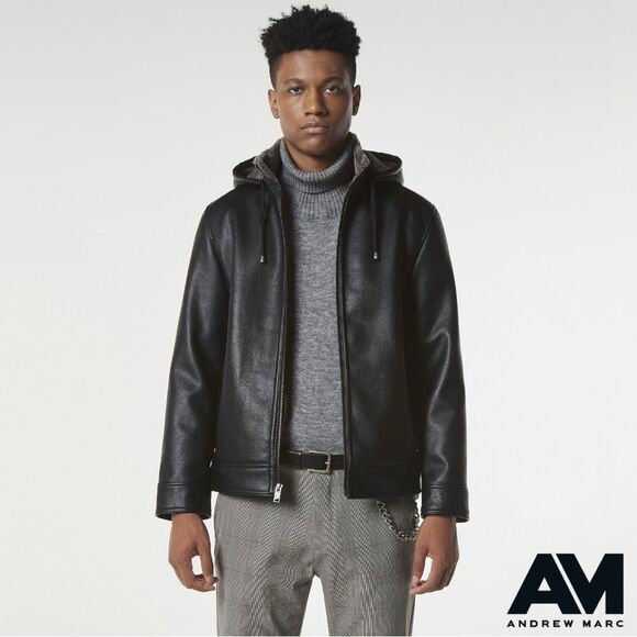 Andrew Marc **NWT**  Men's Jutland Faux Shearling-Lined Moto Jacket in Black - Picture 8 of 10